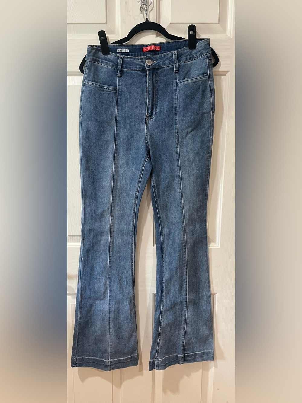 Hot Kiss Dark Blue Seam-Front Flare Jeans